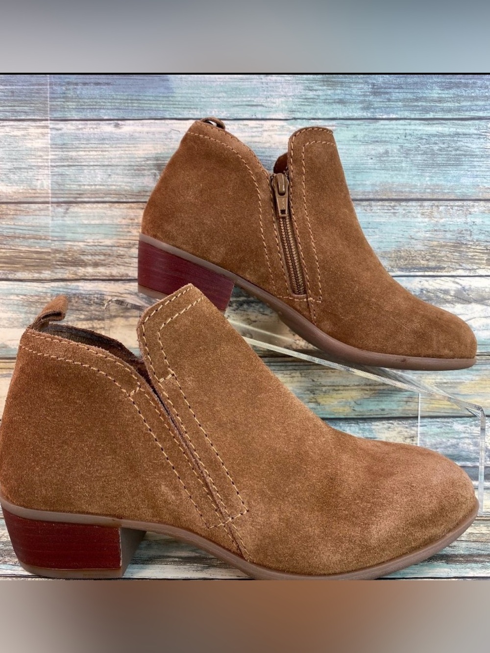 DIBA Ankle Boot Womens 6.5M Brown Suede Short Zip Up Dress Casual Low Block Heel